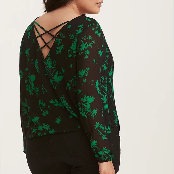 COPY - TORRID Emerald Floral Strappy Chiffon Blouse - Picture 1 of 14